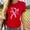 #461-Red, variant on Ladies' Round-neck Breast Printed Short-sleeved T-shirt Top