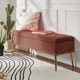 thumbnail image 2 of Tina's Home 45" Velvet Upholstered Storage Bench with Gold Metal Legs for Bedroom, Entryway, Living Room, Burn-Brick, 2 of 9