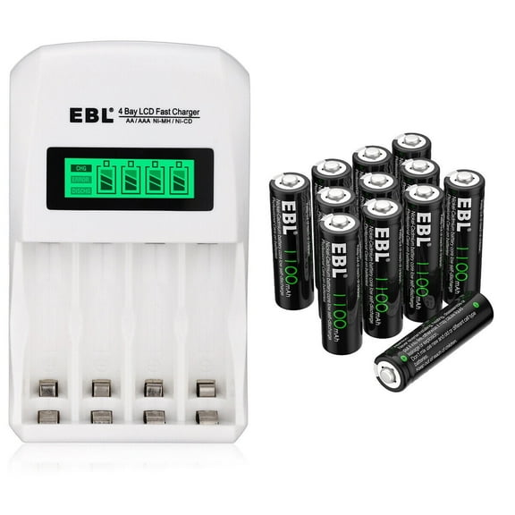 EBL Rechargeable AA Batteries, 12 Pack 1100mAh Double a Batteries with LCD Battery Charger