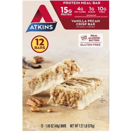 Atkins Protein-Rich Meal Bar - Indulge in Keto-Friendly Vanilla Pecan Crisp - Pack of 12 - Fuel Your Day with Deliciousness!