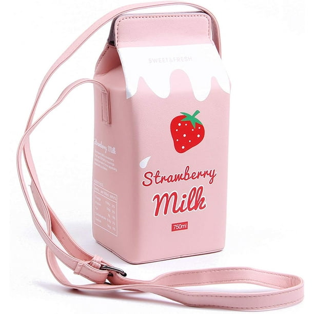 Bolso bandolera con forma de caja de leche, de frutas, plátano y fresa para niñas, para mujer, para teléfono, cartera, bolsos de hombro
