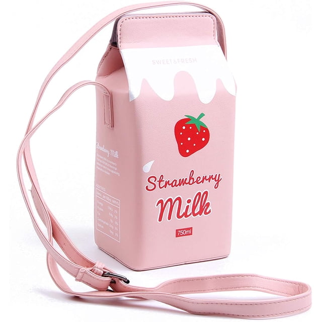 Bolso bandolera con forma de caja de leche, de frutas, plátano y fresa para niñas, para mujer, para teléfono, cartera, bolsos de hombro