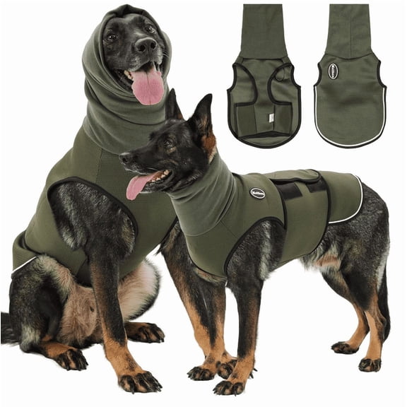 Dog Calming Hoodie, Pet Thunder Jacket with Ear Wrap, Breathable Dog Anti-Anxiety Vest for Thunder, Fireworks, Travel, Separation, Comfort Pet Anxiety Relief Wrap, Army Green (XXL)