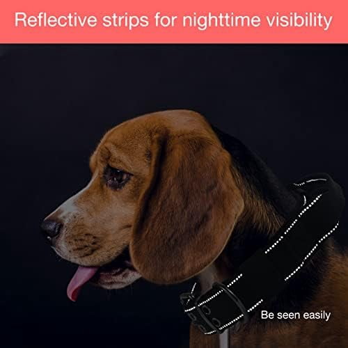 Reflective Dog Collar Heavy Duty Tactical with Control Handle and Metal Buckle for Dog Training(Large, Black)