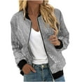 thumbnail image 2 of Chaquetas y abrigos casuales sin capucha de manga larga para mujer, chaqueta tipo cárdigan con bolsillo estampado, chaqueta con cremallera, abrigo casual de manga larga, abrigo de poliéster para mujer, 2 of 5