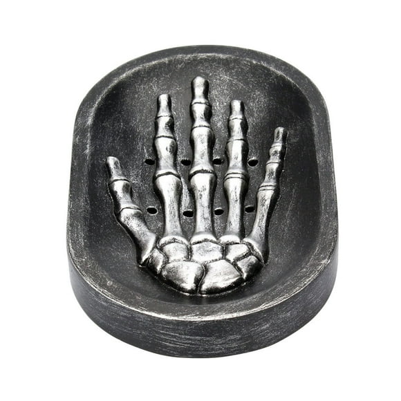 EeaseMX Jabonera de mano con diseño de calavera y esqueleto gótico, bandeja escurridora de jabón para cocina, baño y ducha (negra)