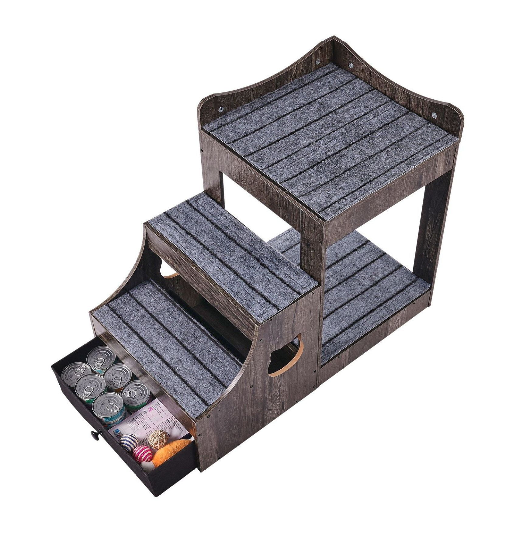 Pet Bunk Bed with Stairs Dog/Cat Window Perch with Storage Indoor Gray