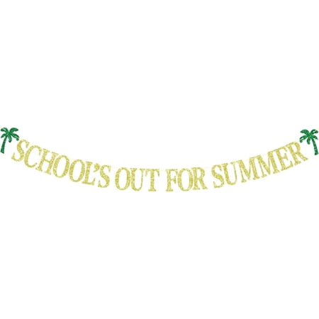 School's Out For Summer Banner, Last Day of School Decorations, Goodbye School Hello Summer, Vacation Party Supplies, Gold Glitter