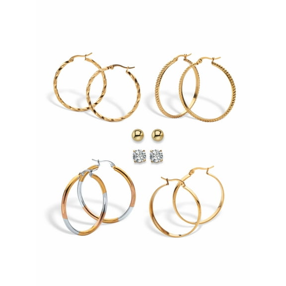 PalmBeach Jewelry 6-Pair CZ Stud & Hoop Set 4 TCW Goldtone & Gold Ion Plated Stainless Steel