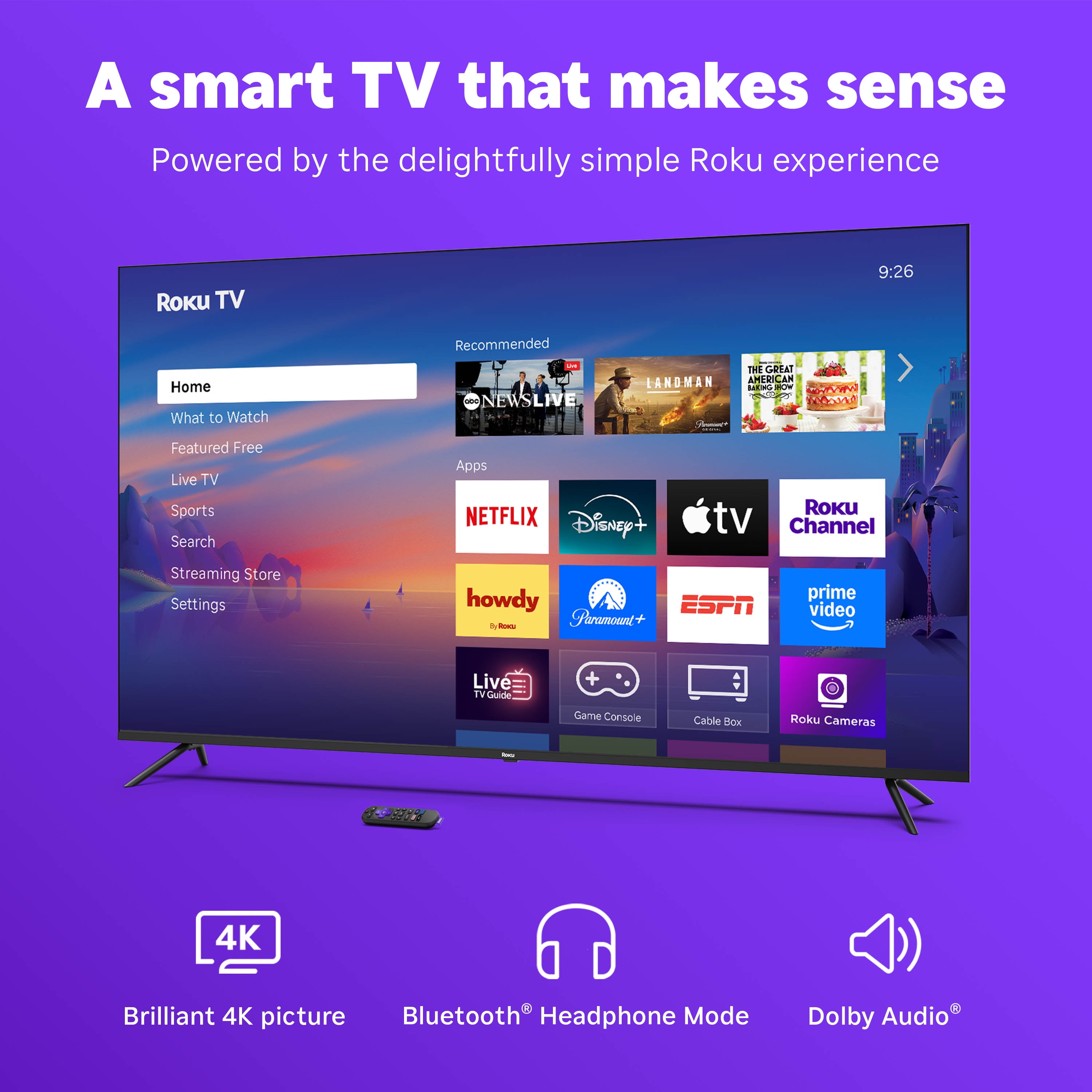 Roku Smart TV – 75-Inch Select Series, 4K HDR TV – Roku TV with Enhanced Voice Remote