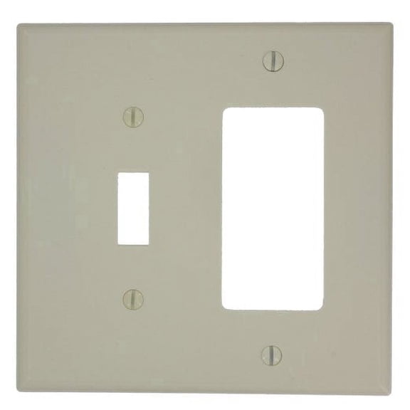 Leviton PJ262-A 2-Gang Combination Toggle Switch & Decora GFCI Rocker Wall Plate, Midway Size Cover, Unbreakable Thermoplastic, Almond