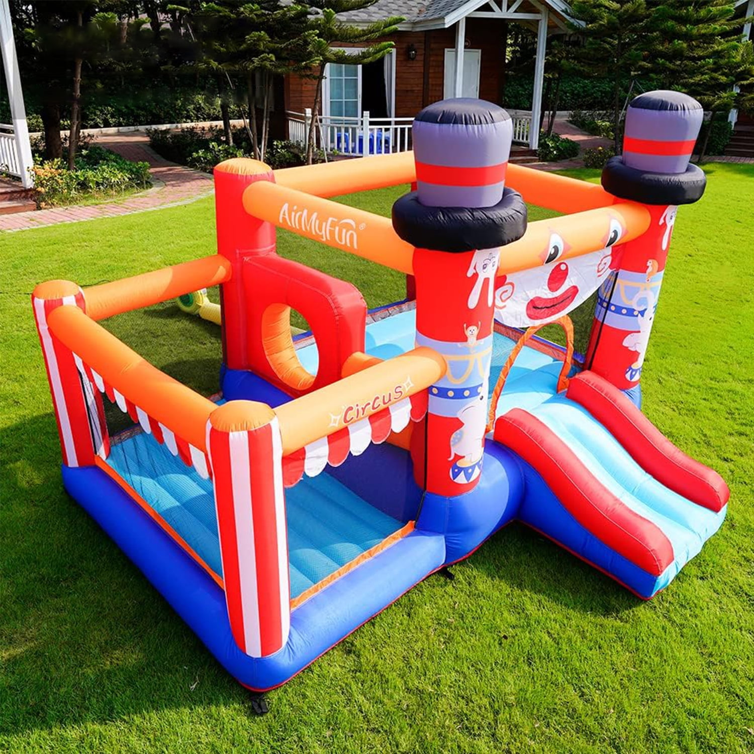CIPACHO Inflatable Bouncer Castle for Kids, Jumping Bouncy House Slide with Blower, Bouncing Area and a Slide, Cute Clown Theme
