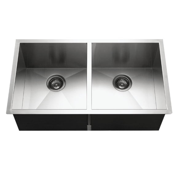 Houzer Contempo 33 inch Stainless Steel Undermount 50/50 Double Bowl Kitchen Sink with Strainers & Grids - CTD-3350
