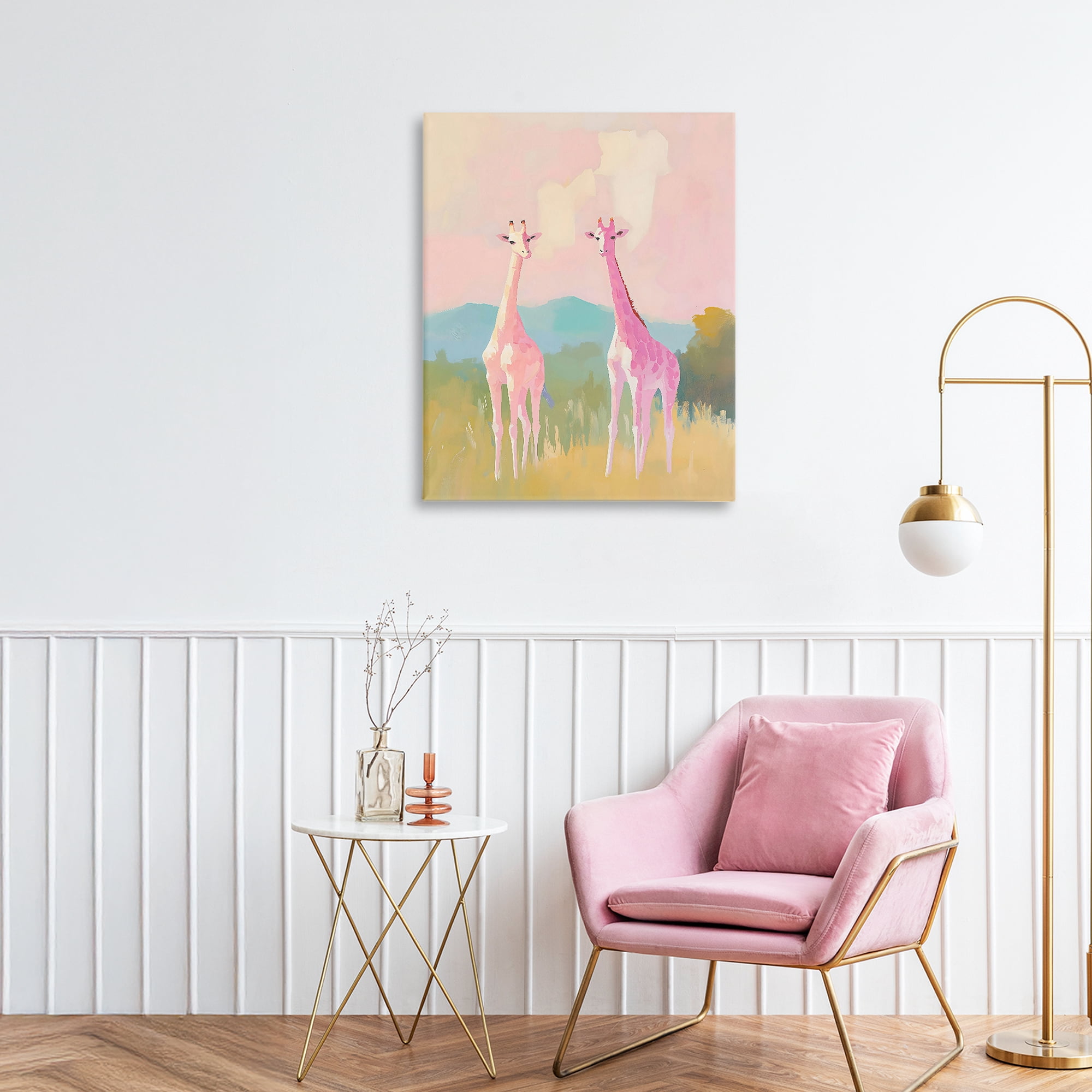 Stupell Industries Pink Giraffes on Savanna Canvas Wall Art, design by The Prints Vibe