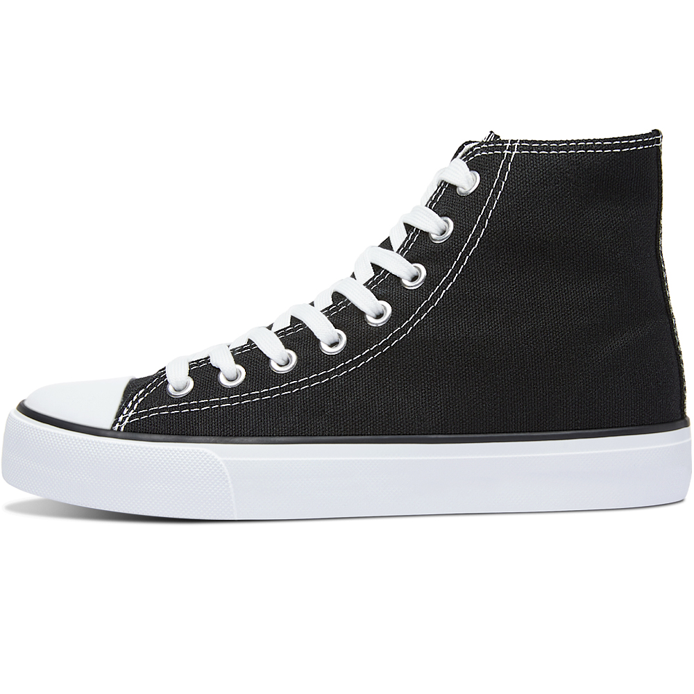 AOMAIS Womens High Top Canvas Sneakers Lace Up Mid Top Canvas Shoes Comfortable Non Slip Walking Shoes Casual Tennis Shoes for Women(Black US7)