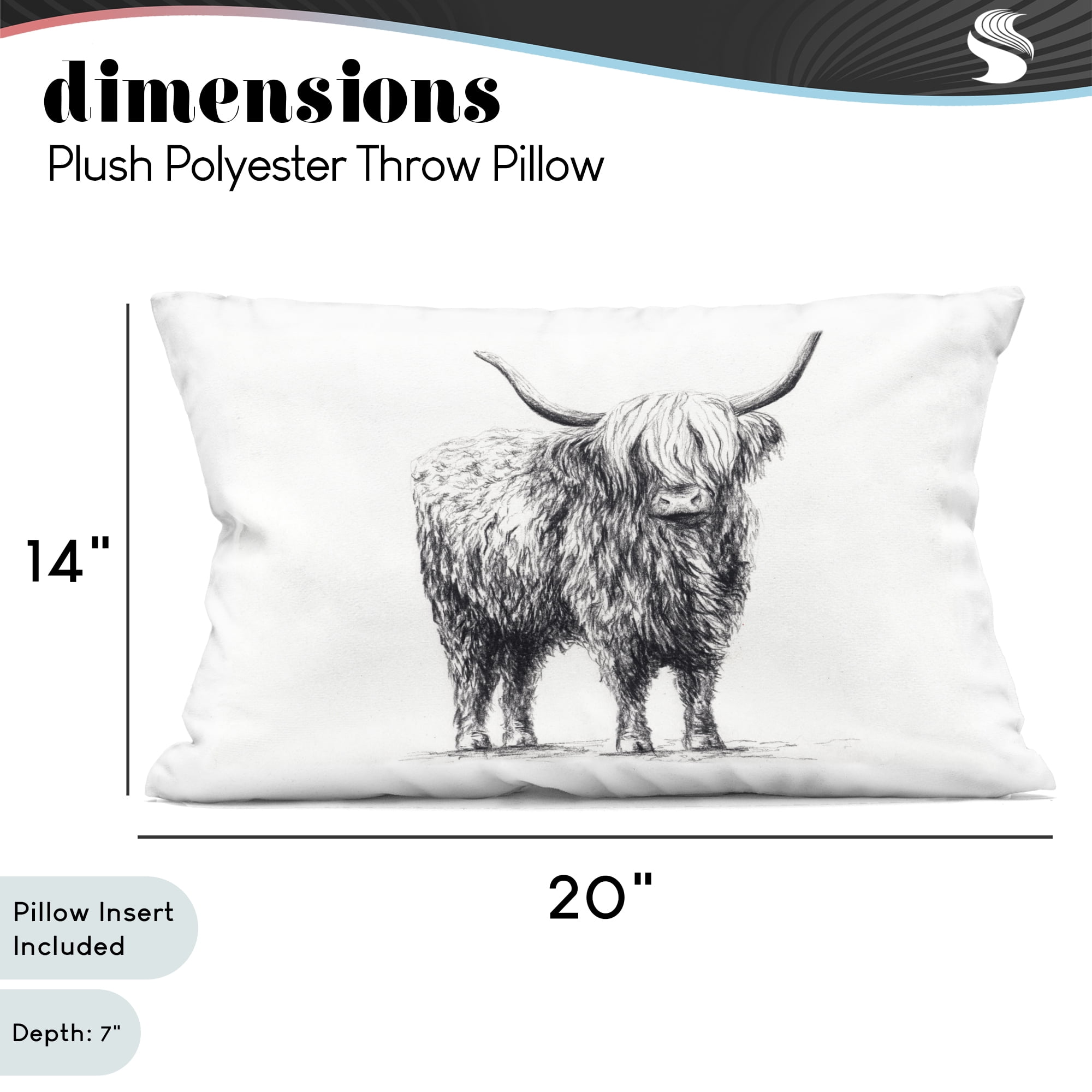 Stupell Industries Highland Cow in Charcoal Decorative Printed Throw Pillow, design by Leah Noel Art