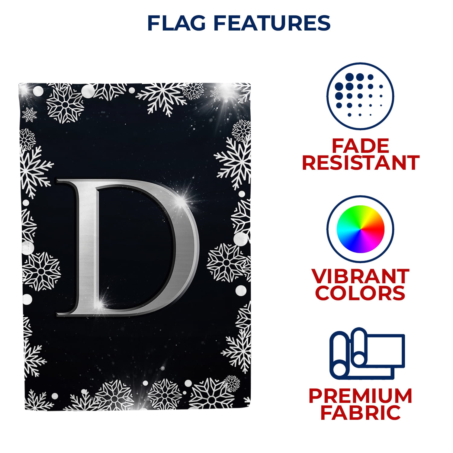 America Forever Winter Monogram Letter D House Flag Vertical Double Sided 28 x 40 inches Christmas Holiday Seasonal Flags for Outdoor, Yard, Porch Decoration, Silver Snowflakes Decoration