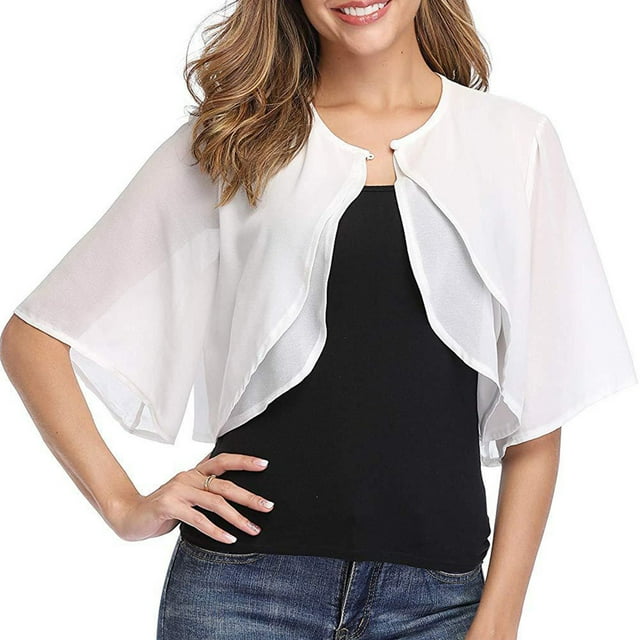 Timegard Boléros pour Robes en Chiffon Léger à Manches Courtes Cardigan Ouvert Cape Châle
