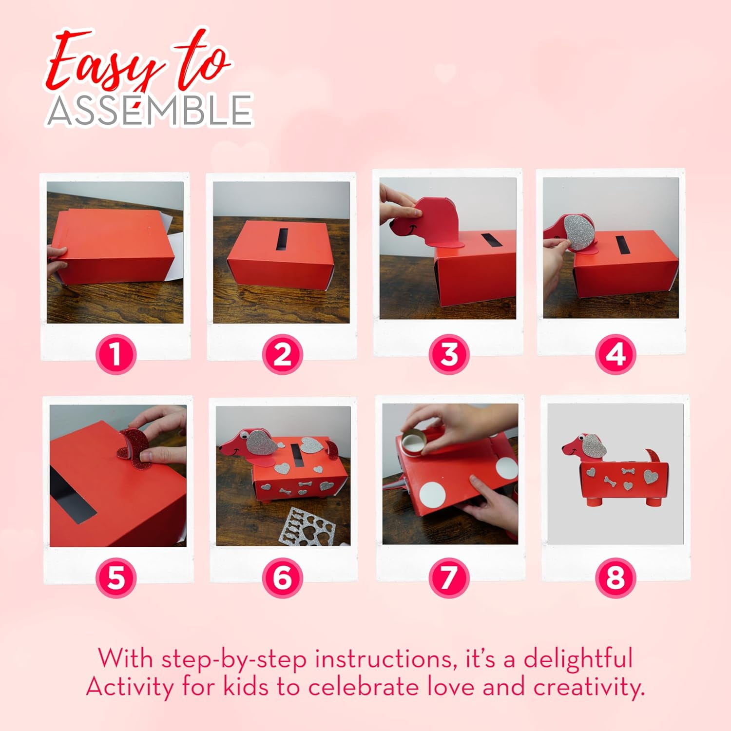 4E's Novelty DIY Dog Valentine Mailbox Kit Kids Classroom Card Box Foam Stickers Craft