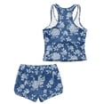 thumbnail image 5 of Xoenoiee Blue Rose Flower Print Girls Tankini Swimsuit 2 Piece Bathing Suits Swimwear for Girls Round Neck Swim Tank Top with Bottoms, 6-7 Years, 5 of 7