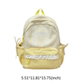thumbnail image 2 of Plaid Patchwork Backpack, Lace Trim School Backpack with Side Bowknots, Spacious Bag with Multi-Compartment for Travel Shopping (Yellow), 2 of 7