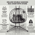 thumbnail image 5 of DTTRA 2-Person Double Hanging Egg Chair with Stand, Oversized Wicker Hammock Swing Loveseat with Plush Cushions and Headrests for Indoor Outdoor Patio Balcony Bedroom, Grey, 5 of 7