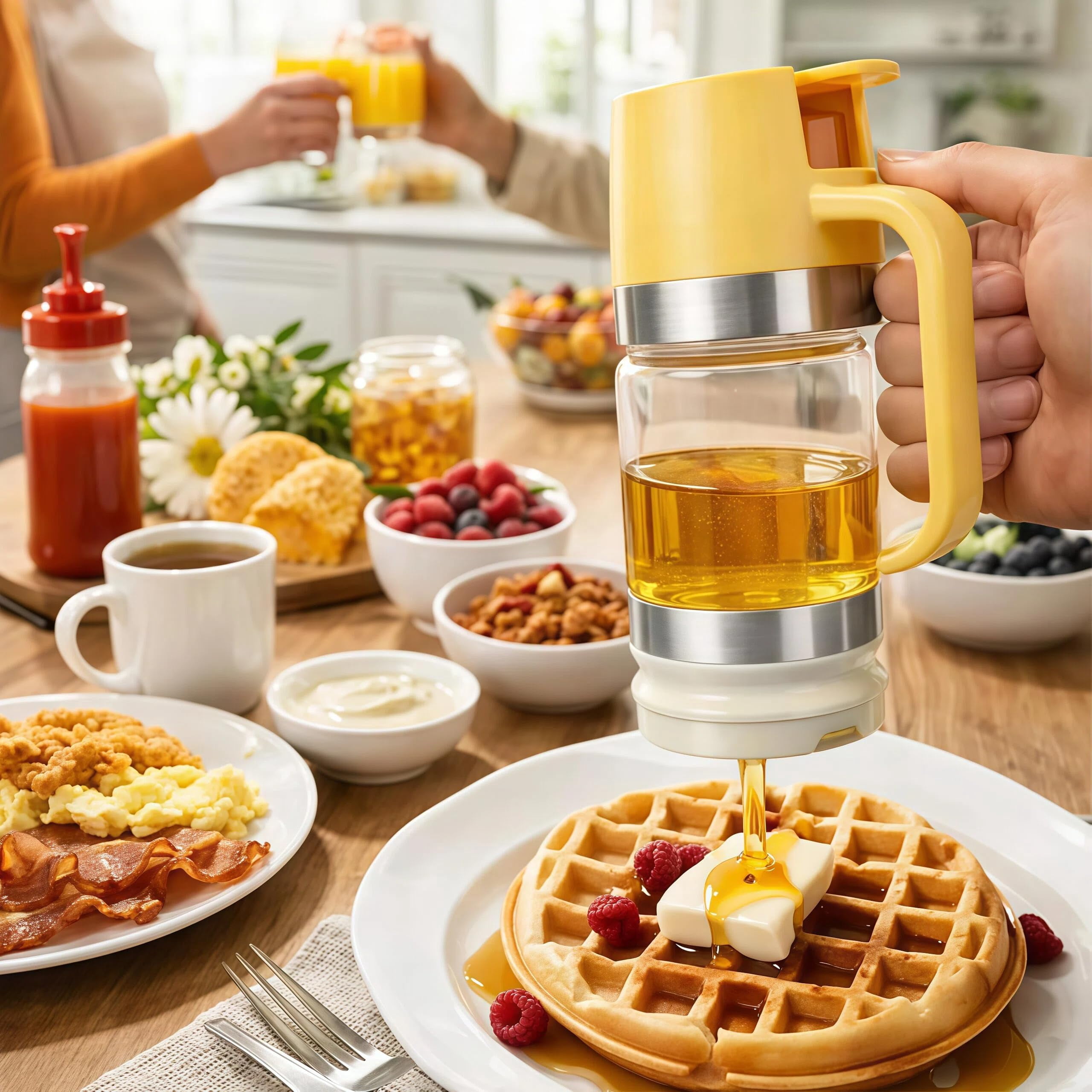 Honey Dispenser No Drip with Base 2026 Upgrade,  12OZ Glass Honey Jar pot with Handle, Syrup Dispenser for Coffee or Tea, Mess Free Honey Dispenser for Honey and Syrup