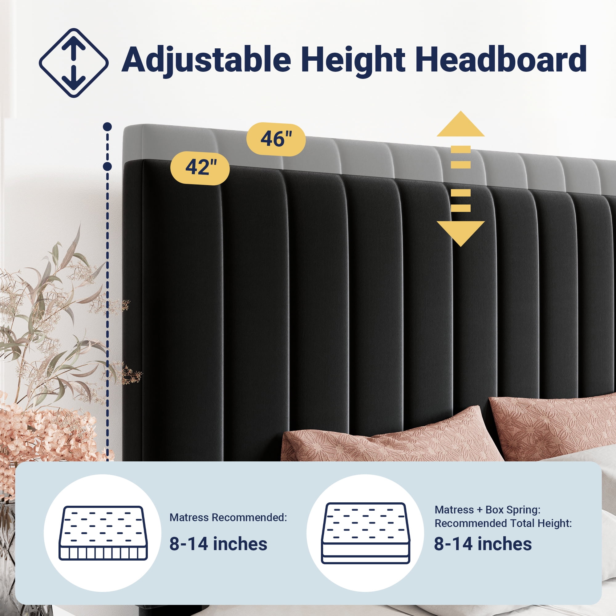 Allewie King Size Storage Bed Frame,Adjustable Headboard, Velvet Upholstered Platform Bed with 4 Oversized Underbed Drawers, Wooden Slats Support, No Box Spring Needed, Black