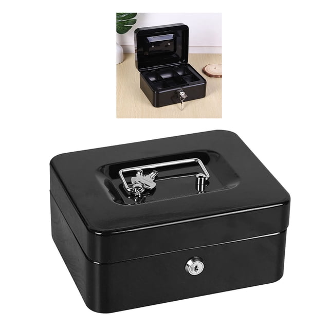 Fireproof Metal Cash Lock Box, Watertight Document Money Safe Storage Box with Key for Home Car, Fire Water Chest Money Box Lock Box