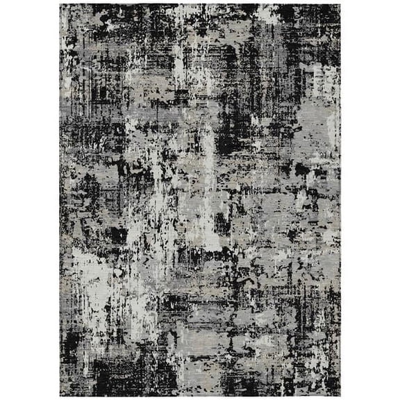 HomeRoots 597933 5 x 8 ft. Black & Gray Abstract Washable Indoor & Outdoor Rectangle Area Rug