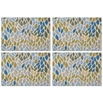 Blue Leaf and Vine Pattern Summer Placemats Table Placemats Set Of 4-Linen Kitchen Washable Placemats Table Mats 11.8"x17.7" Non-Slip Heat Resistant