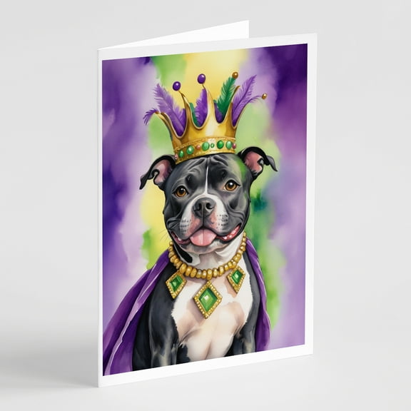 Staffordshire Bull Terrier King of Mardi Gras Greeting Cards Pack of 8 7 in x 5 in
