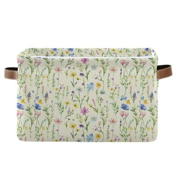 Watercolor Wildflower Storage Bins with Handle Fabric Organizer Basket Foldable Box 1 Pack 14.2x10.2x8.3