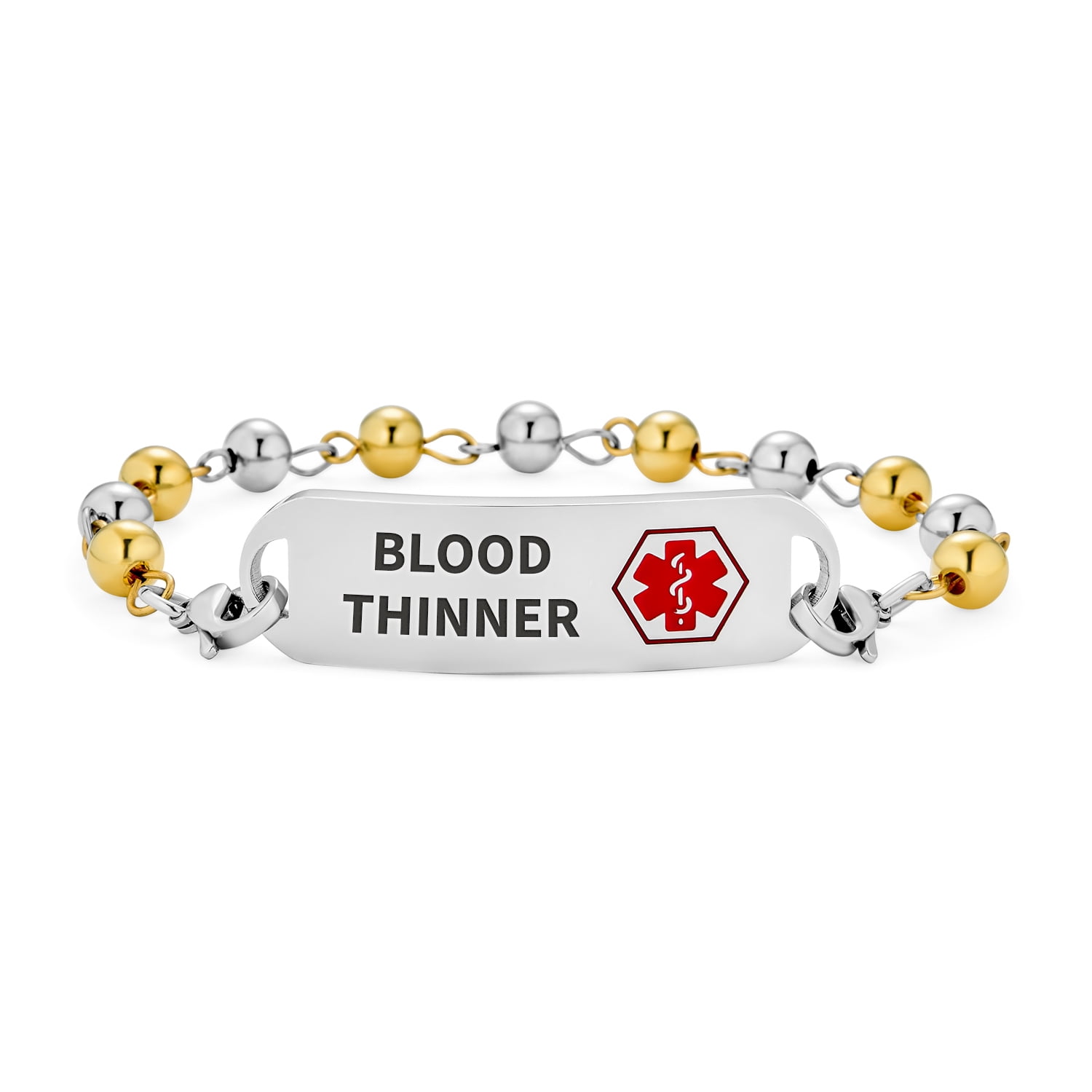 Blood Thinner Medical Alert ID Bead Ball Chain Bracelet Pre Engraved
