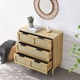 thumbnail image 3 of 3-Tier Drawer Dresser, Modern Rattan Dresser Cabinet with Wide Drawers and Metal Handles, Farmhouse Wood Storage Drawer Chest for Bedroom, Living Room, Hallway, Entrance, Natural, 3 of 9