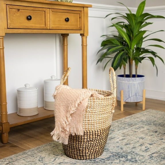 Northlight Natural Woven Seagrass Wicker Storage Basket with Handles - 14.5"