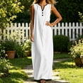 thumbnail image 6 of Women's Summer Tank Dresses Solid Color Loose Casual Sleeveless Beach Cruise Long Maxi Sundress V-Neck Button Down Bohemian Vacation Style Long Party Dress, 6 of 9