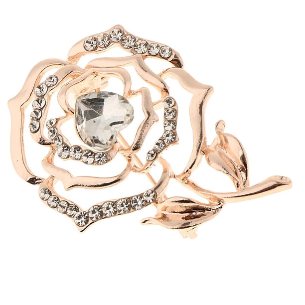 Mujeres corazón Rhinestone flor broche Pin boda nupcial bufanda titular joyería Claro