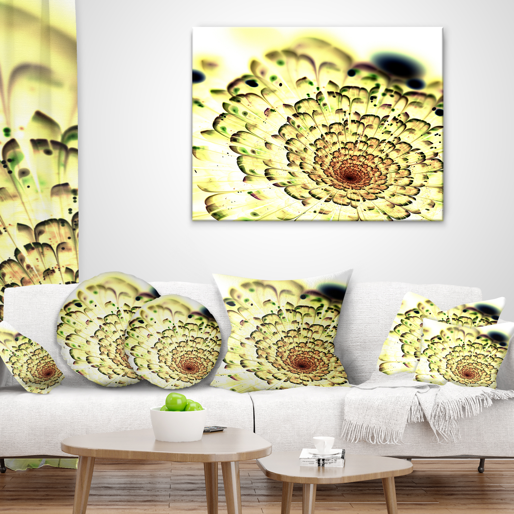 Designart Green Light Fractal Flower Pattern - Abstract Throw Pillow - 18x18
