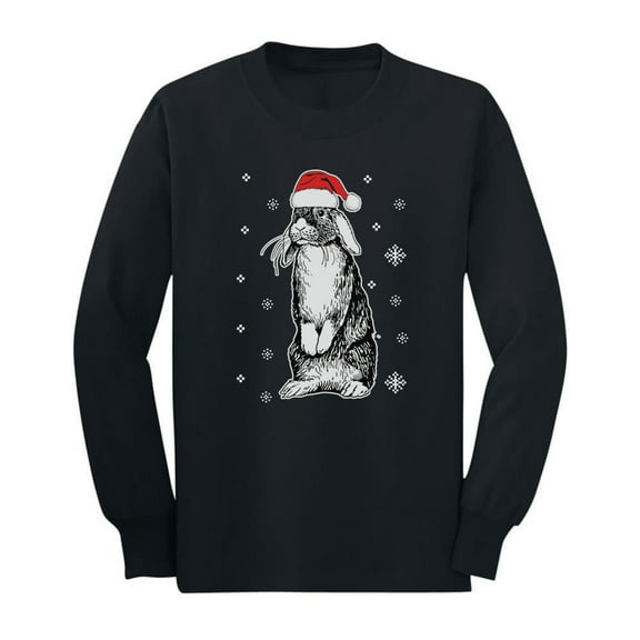 Tstars Boys Unisex Ugly Christmas Bunny Rabbit Santa Hat Cute Kids Christmas Gift Holiday Shirts Xmas Party Funny Christmas Gifts for Boy Toddler Kids Long Sleeve T Shirt.