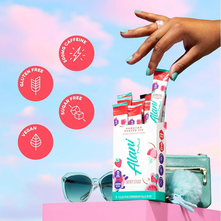 Alani Nu Energy Sticks, Hawaiian Shaved Ice, 10 Count, 200mg