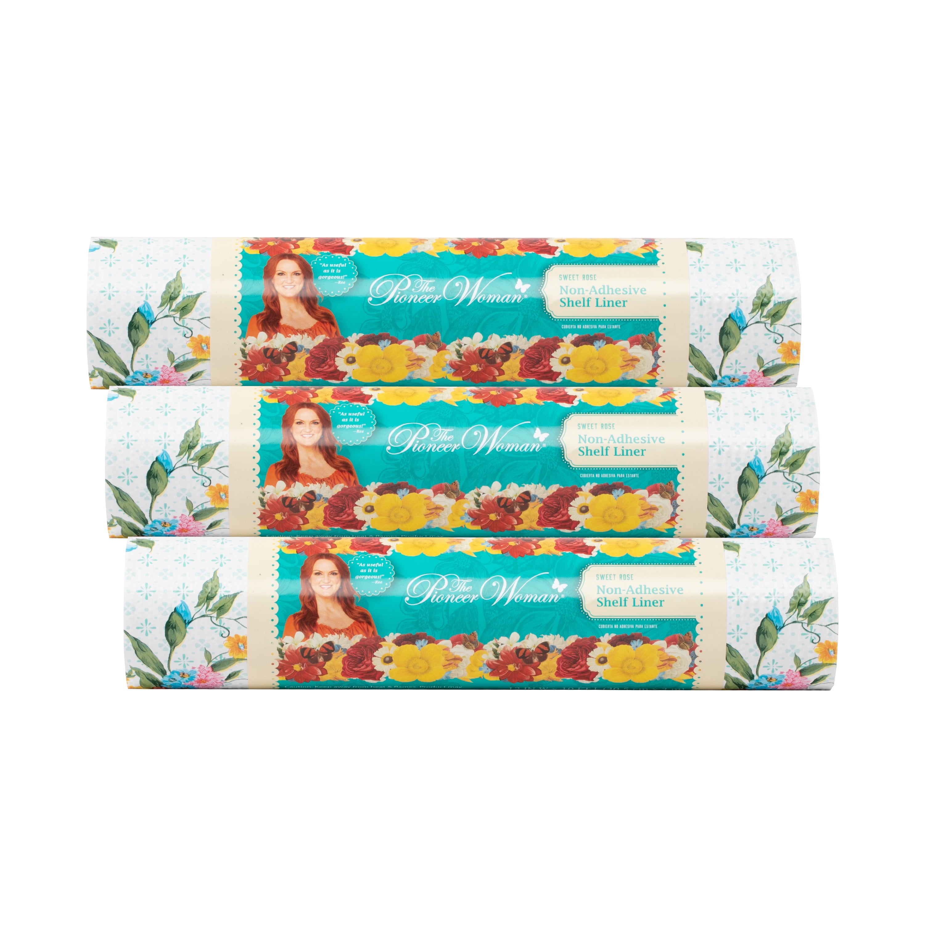 Pioneer Woman Nonadhesive Shelf Liner 3 pack, Sweet Rose, 12 in. x