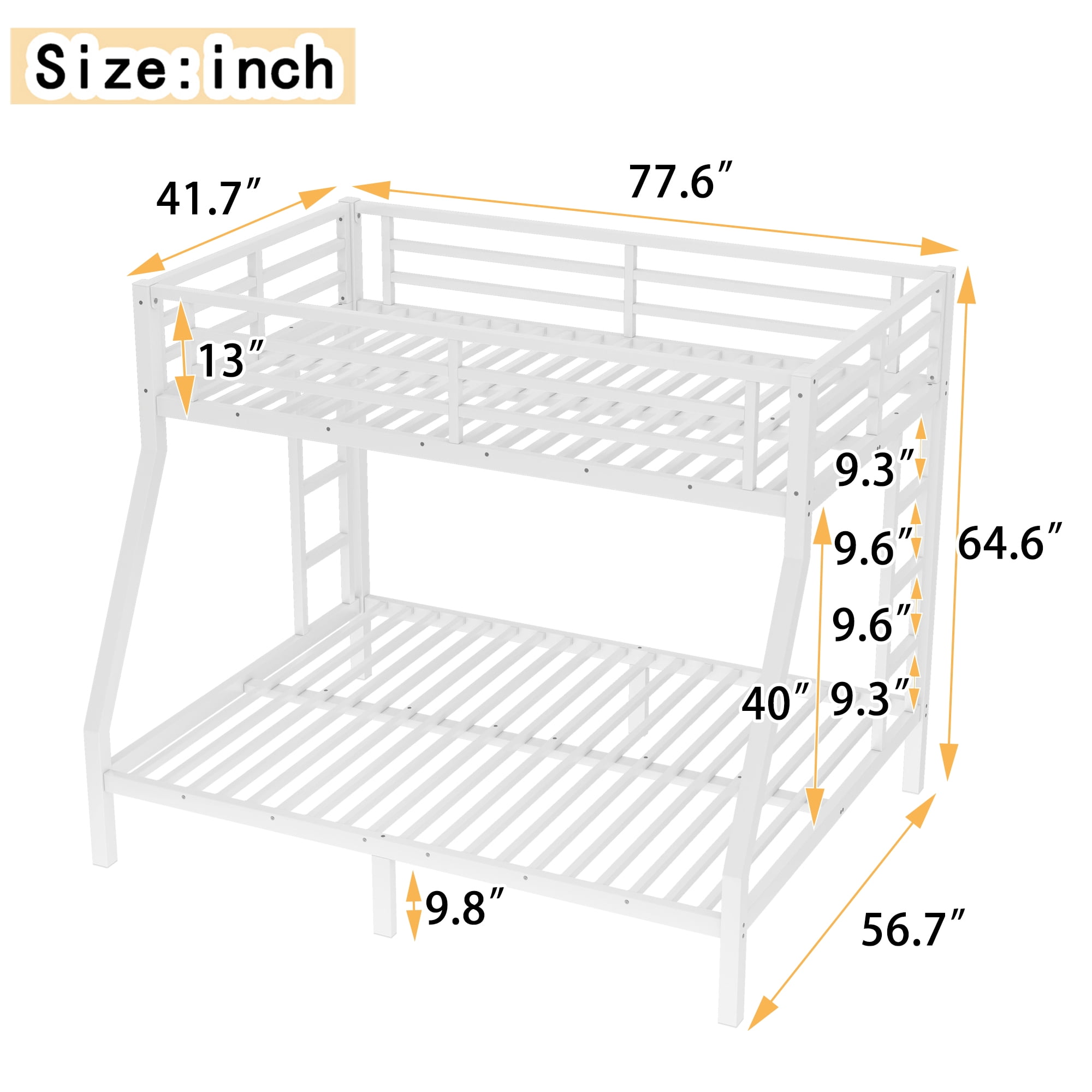 Miniyam Twin Over Full Metal Bunk Bed Frame with Guardrails and Ladder, Heavy-Duty Steel, Space-Saving Design, White