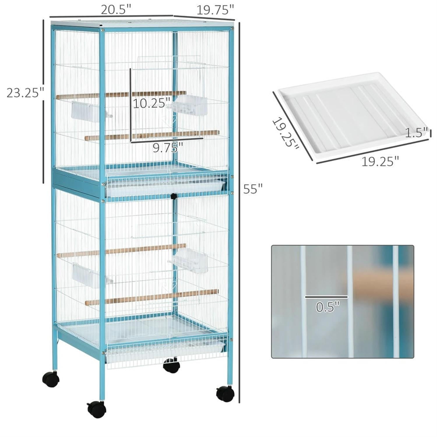 resenkos 55" Height 2 In 1 Flight Cage, Bird Cage with Rolling Stand for Parrots Conures Lovebird Cockatiel Parakeets, Blue