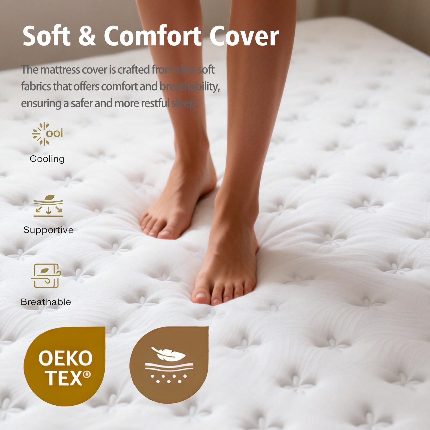 Feymoka 14 Inch Cooling Gel Hybrid Mattress King, Bamboo Charcoal Cover, Breathable Memory Foam with Pocket Springs, Medium Plush Feel
