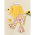 thumbnail image 4 of Suealasg Baby Girl Halloween Outfit Newborn Girl Spring Fall 3Pcs Clothes 3 6 9 12 18 Months Infant Girl Long Sleeve Ribbed Romper Sunflower Pattern Flare Pants Headband Set, 4 of 7