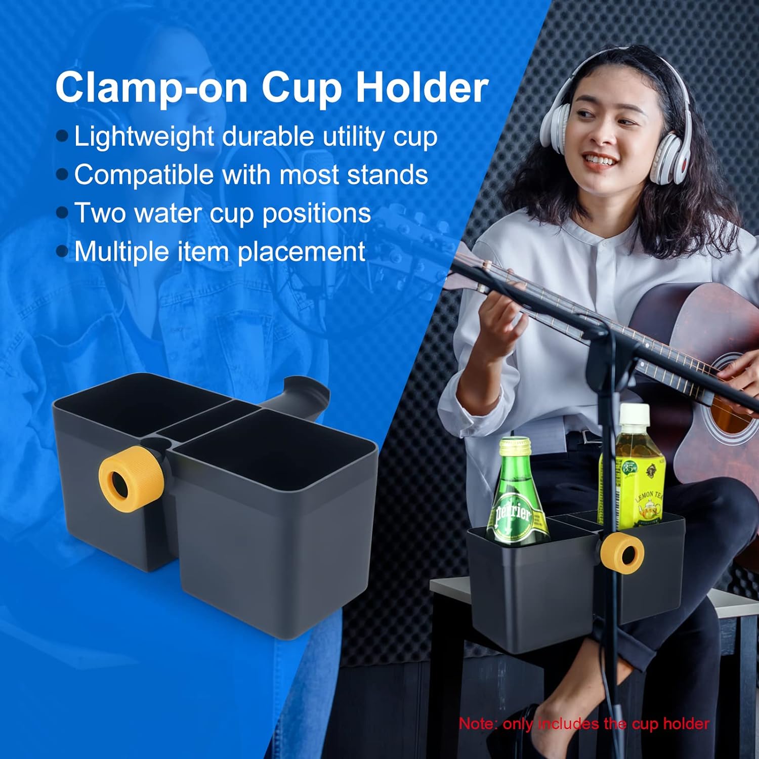 LINCO Universal Microphone Stand with Two Cup Holders, Mic Stand Clamp On Drink Holder, Organizer for Music Concert, Live Streaming, Live Broadcast, Karaoke, Recording –TD610