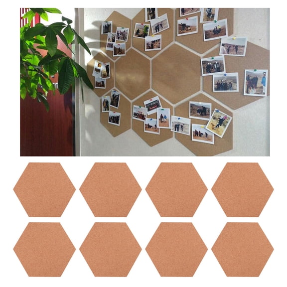 unbranded 8pcs Hexagon Photo Wall Board Bulletin Board Message Boards Self-adhesive Corkboard Notice Board Photography Background Wall Props for Home Office (Light Brown, with Push Pin)