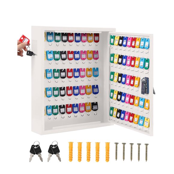 Organisateur d'Armoire pour Clés, Boîte Murale en Acier pour Serrure à Clé avec 2 Clés, 88 Crochets et Étiquettes Colorées, Rangement Sécurisé pour Clés pour Hôtel, Valet, Bureau, Gestion des Clés de Voiture, Robuste
