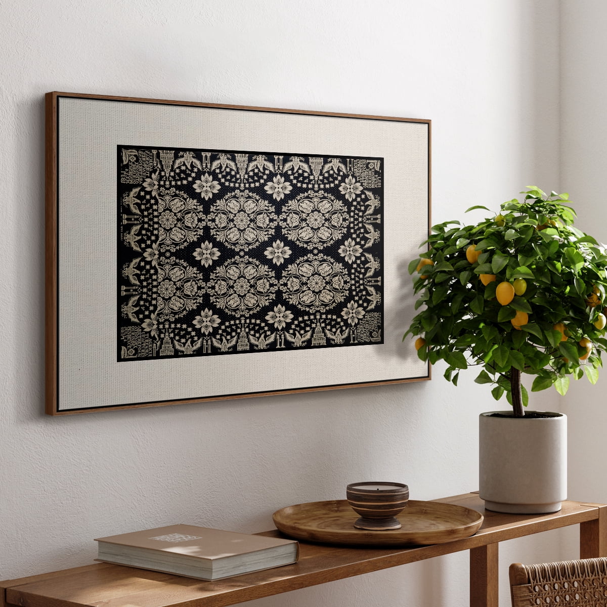Vintage Abstract Print-XI Framed in Walnut Wood Gallery Wrapped Canvas 27 in. x 41 in.